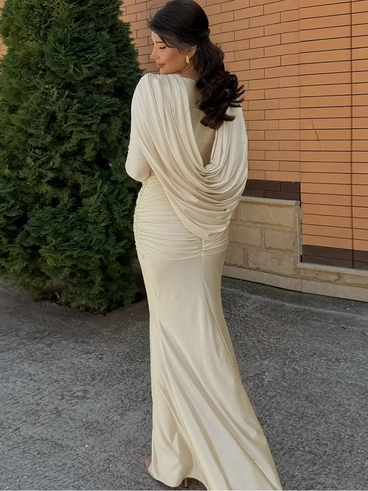 فستان أنيق للأرداف الخوخية غريبًا للنساء مكشكش بأكمام كاملة نحيل قابل للتمدد كاجوال بسيط لحفلات أعياد الميلاد فساتين ضيقة أساسية