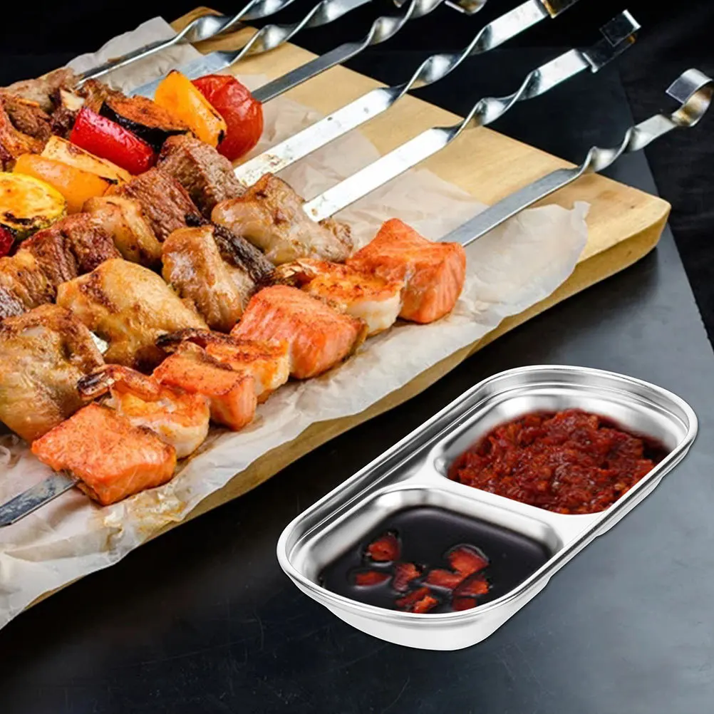 

2Pcs Stainless Steel Seasoning Plates Compact Exquisite Unique Design Practical Sauce Dipping Dishes for Appetizers