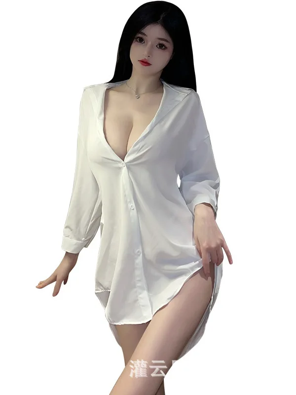 Fashion Sexy Sweet Mini Dress Shirt Underwear Perspective Temptation Pure Desire Shirt Women Sexy Dress Elegant Top S943