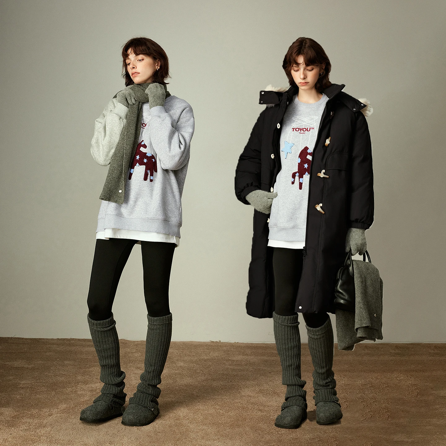 TOYOUTH المرأة Aoli المخملية هوديي 2025 شتاء جديد الأشعة تحت الحمراء البعيدة التدفئة المنغولية الحصان الطوطم بلوزة فضفاضة