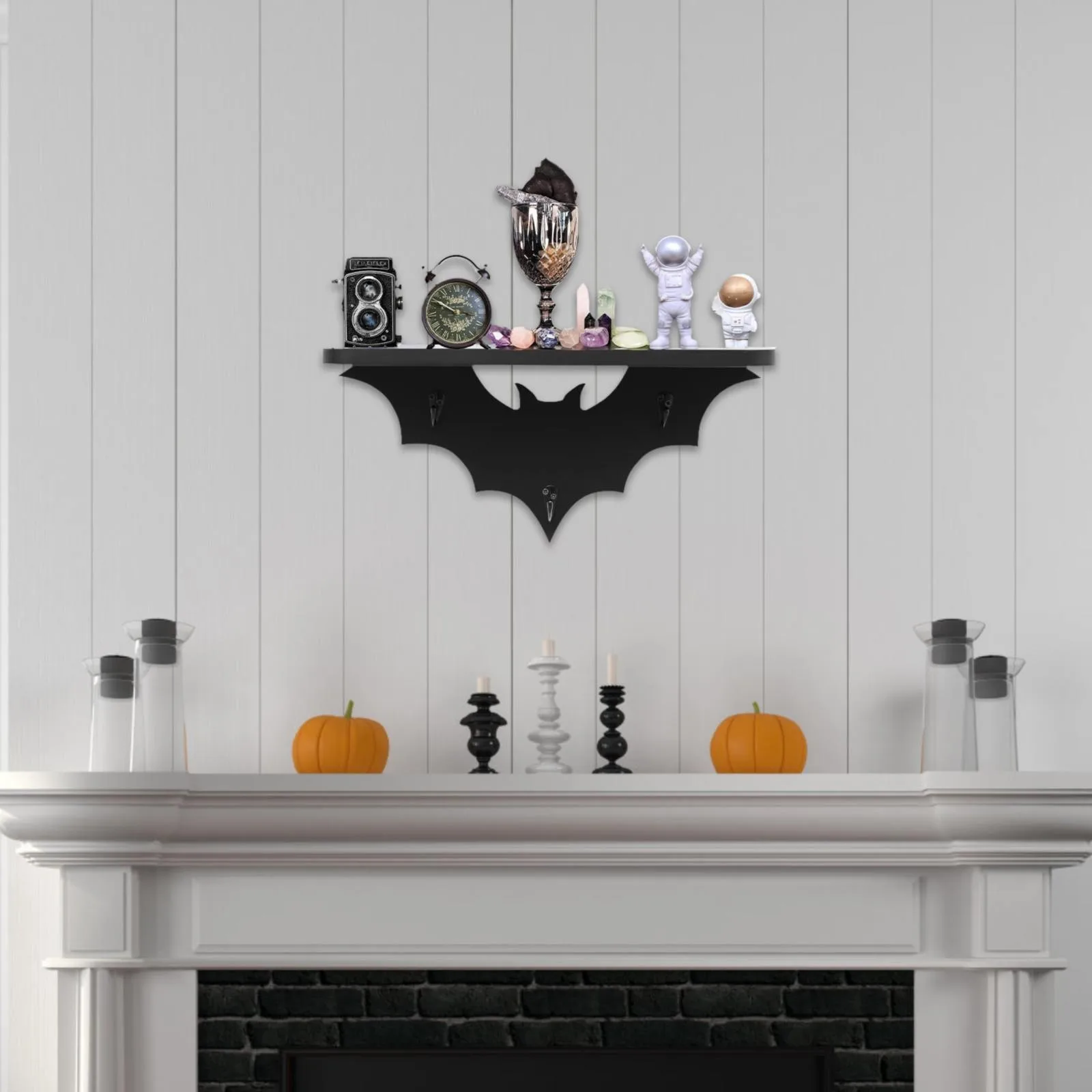 Étagère Gothique à Chauve-Souris Noire avec 3 Crochets à Clés, Décoration Murale pour Chambre à Coucher, Présentoir Mural pour la Maison