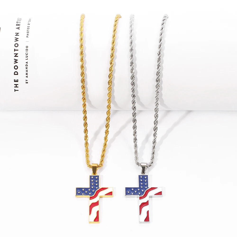 Hip Hop Punk American Flag Cross Necklace Fashion Personality Pendant  Unisex Jewelry Accessories Pendent Gift view 2