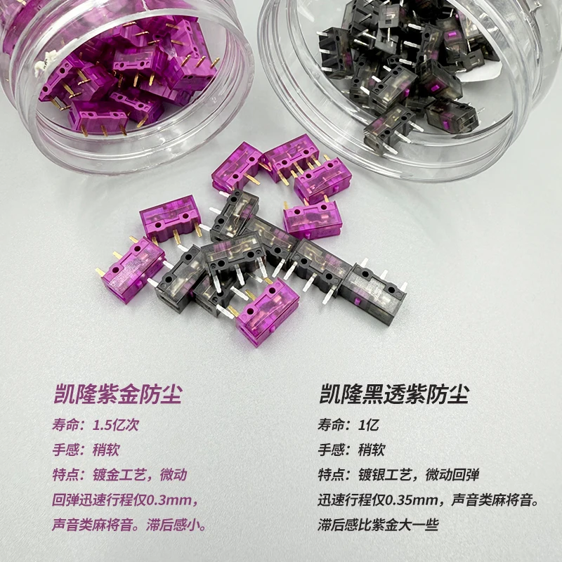 

10Pcs HCNHK Kailong 150 million lifespan Dustproof Micro switch Black Transparent 100 million click Game Switches button