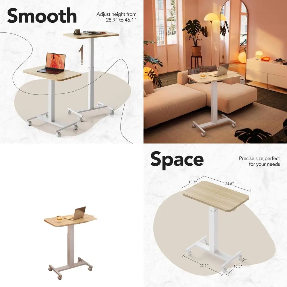 

Portable Adjustable Height Laptop Desk with Lockable Wheels for Sit-Stand Use