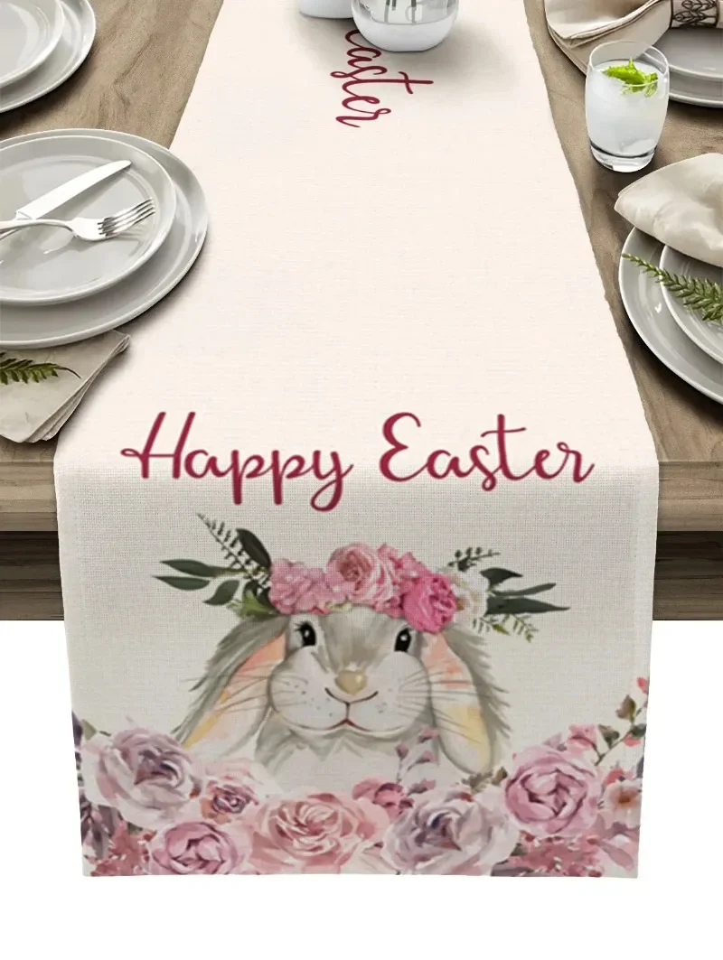 

Easter Bunny Tulip Butterfly Egg Table Runner Wedding Dining Decoration Kitchen Dining Tablecloth