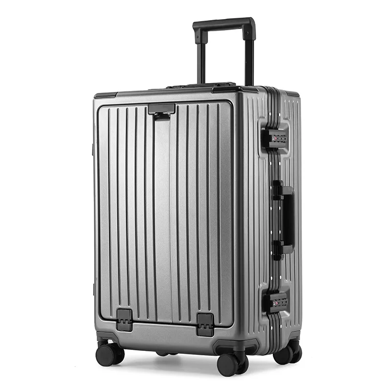 Valise à tige de traction avec porte-gobelet rpm, nouveautés d'ouverture avant, étui de voyage USB, serrure TSA, roue à cardan silencieuse