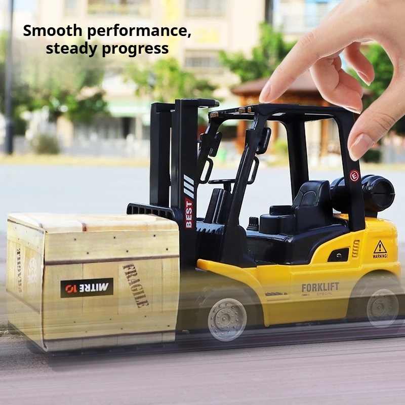 1:50 Alloy Forklift Truck Simulation Model Pull Back Function Adjustable Lifting Forks Vehicle Toy With Cargo Box Birthday Gifts