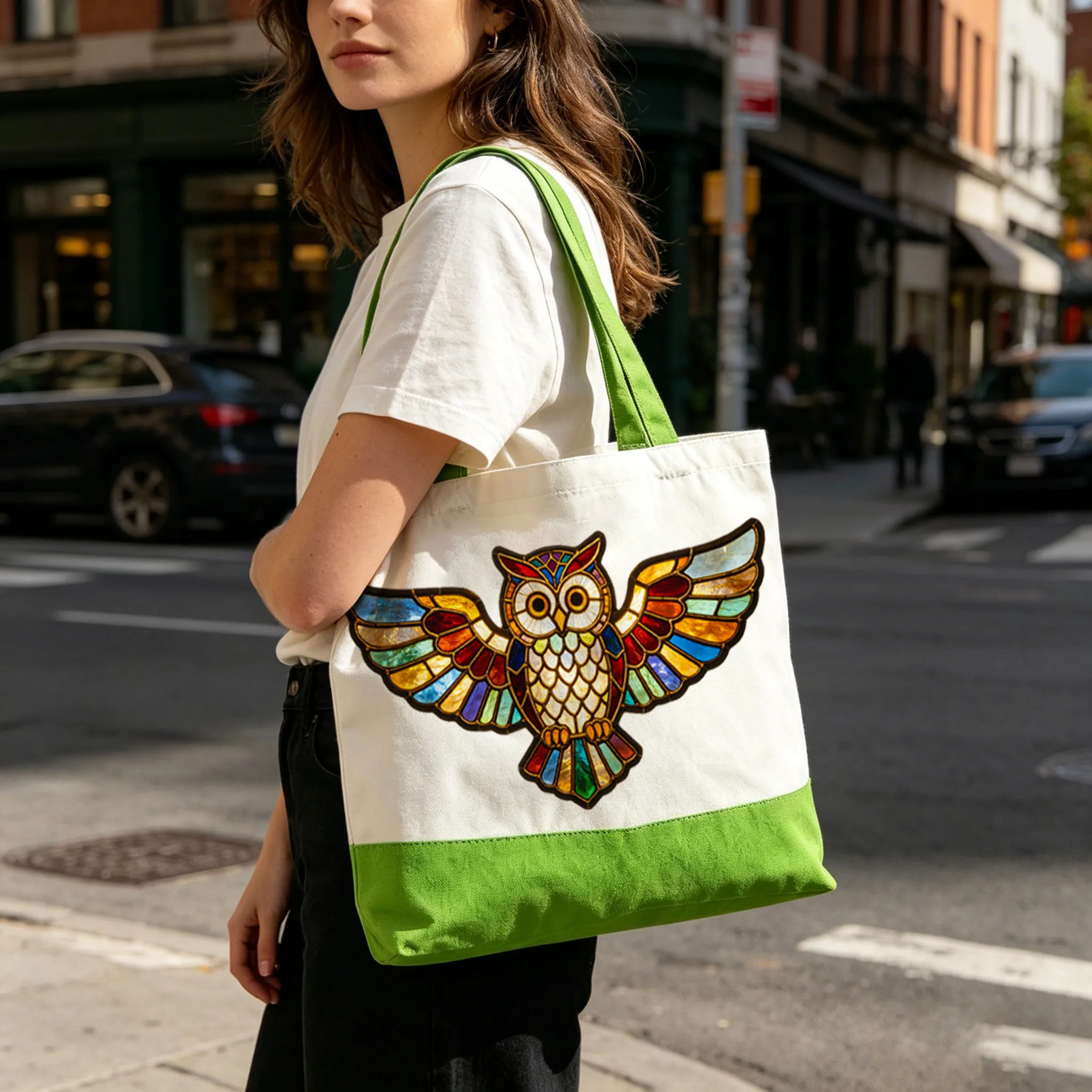 

1PC Large Capacity Canvas Bag Owl Design Single Shoulder Handheld Shopping Bag Eco-Friendly Vegetable Buying Bag