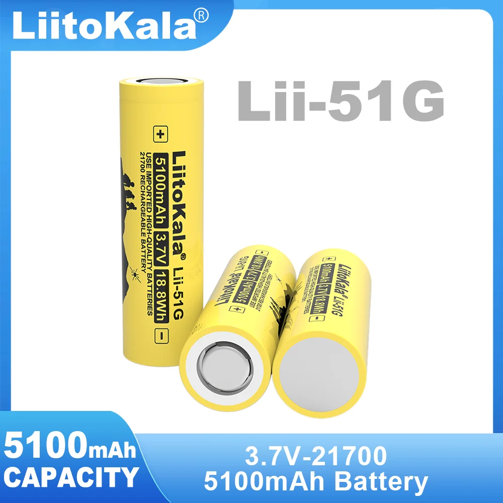 Liitokala Lii-51G 3.7V 5100mAh 21700 For Flashinglight High-capacity 100% Original Lithium Battery