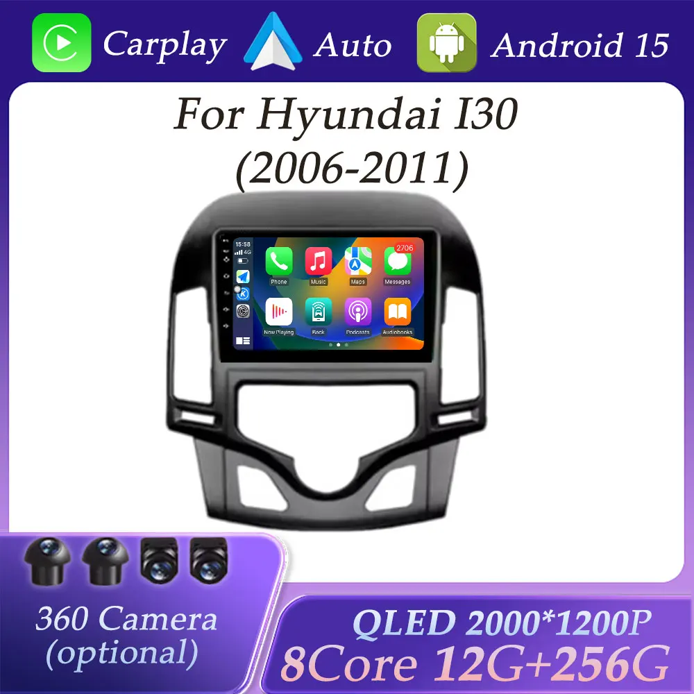 

GPS Navigation Car Radio Video Audio Multimedia Player for Hyundai I30 2006 - 2011 DSP Stereo BT Wireless Carplay QLED Screen