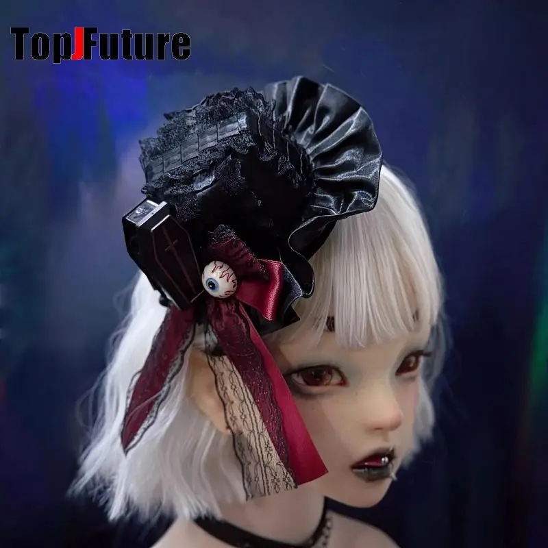 

Dark Punk Gothic Lolita Handmade Cross Chain Ribbon Bow Top Hat Hair Clip Edge Clip Subculture Y2K Women's Hair Accessory