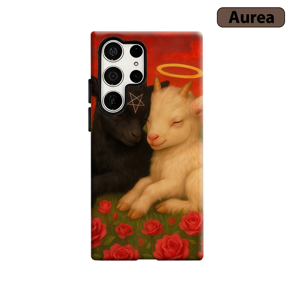 Divine & Dark Goat Harmony Phone Case for Samsung Galaxy S25 Ultra S24 S23 Ultra Plus Shockproof Double Layer Tough Back Cover