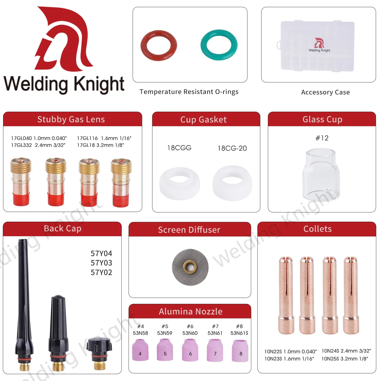 46Pcs TIG Welding Torch Stubby Gas Lens #12 Pyrex Glass Cup Collet Accessories Kit For TIG WP-17/18/26 Practical Accessories