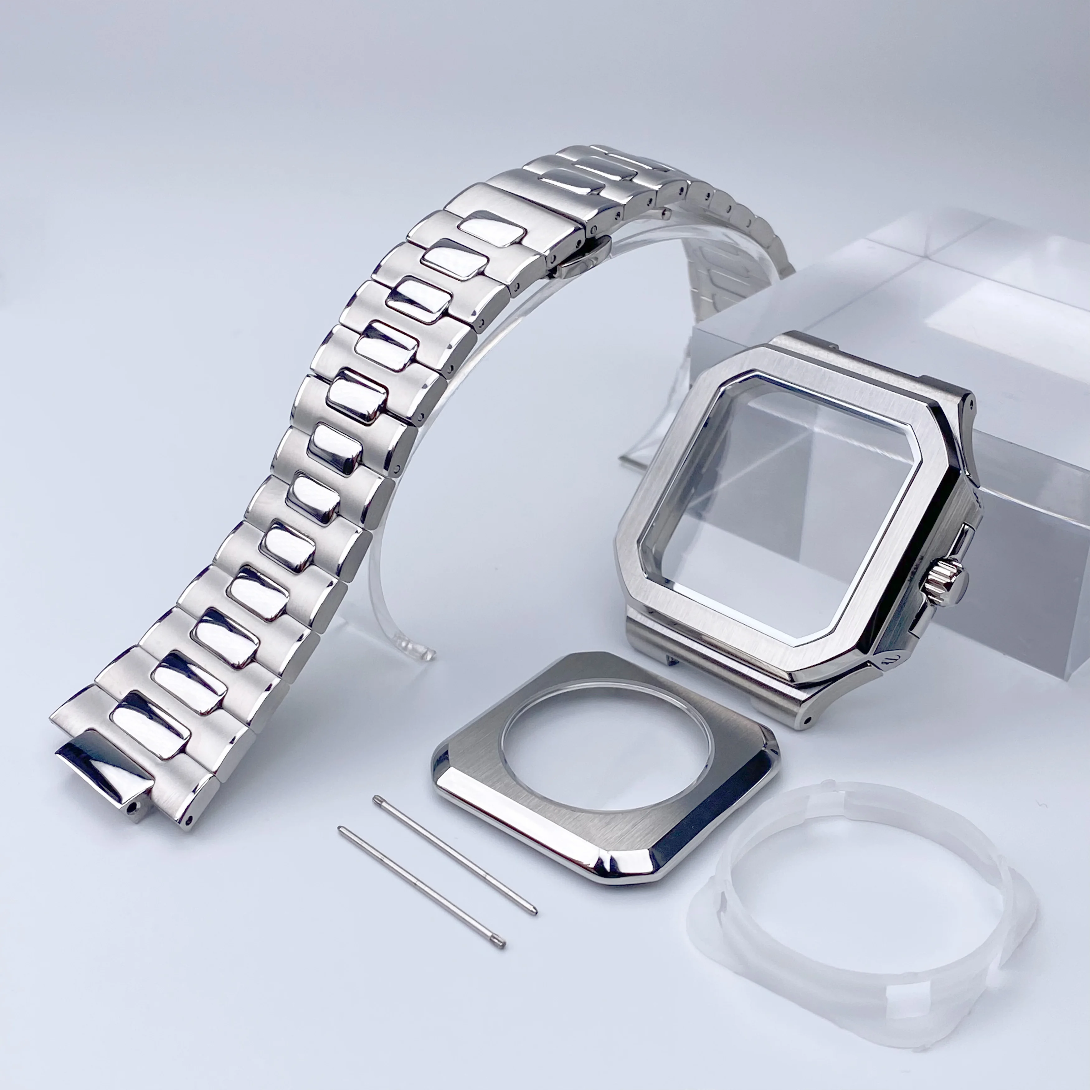 NH35 37.5mm per PP CUBITUS Cassa dell'orologio Accessori per Seiko NH35 NH36 cassa del movimento Misura 29.5mm Quadrante nero cinturino in acciaio inossidabile