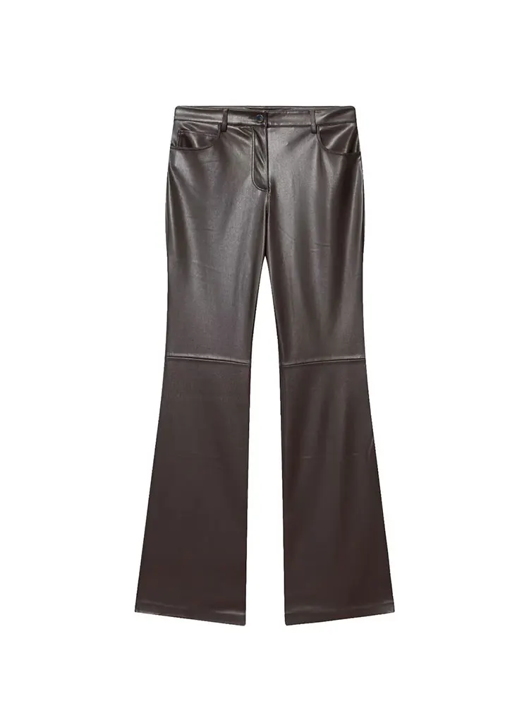 NLZGMSJ Damskie spodnie ze sztucznej skóry 2025 z wysokim stanem, zapinane na zamek, eleganckie spodnie do biura, szykowne, codzienne spodnie damskie w stylu Y2K