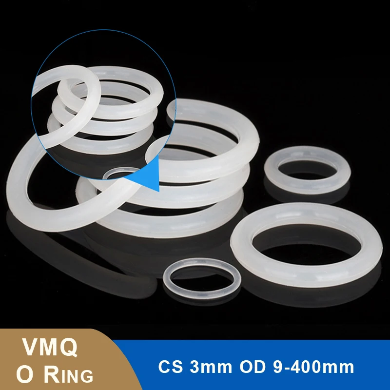 White Silicone O Ring Gasket CS 3mm OD 9-400mm Food Grade VMQ Round Shape Waterproof Insulation Rubber Sealing Washer