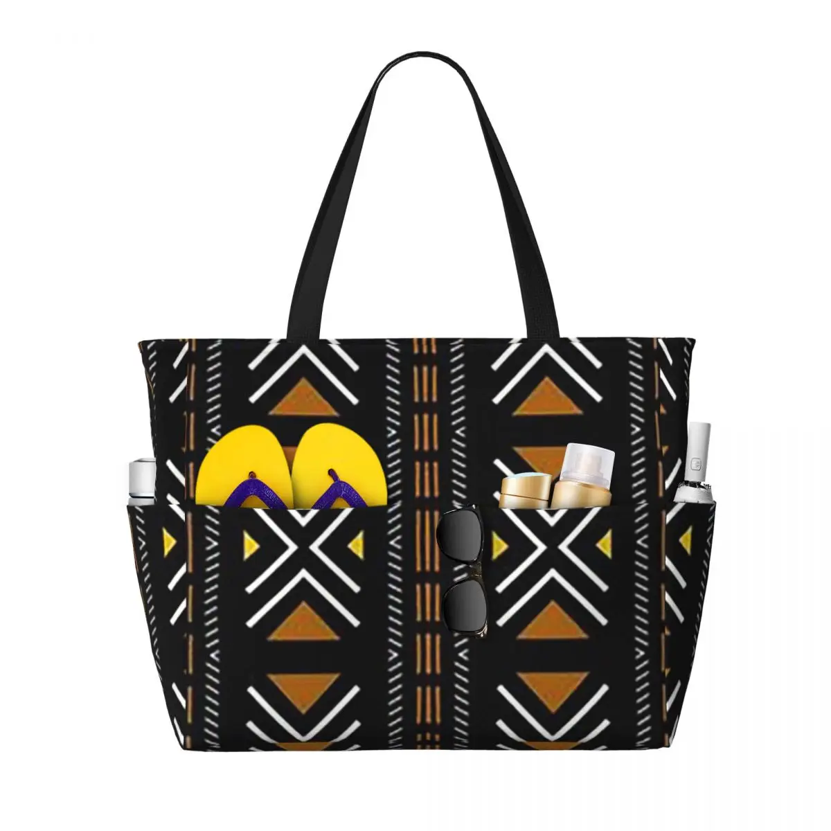 African Bogolan Africa Ethnic Tribal Art Beach Tote Bag Sport Gym Yoga Duffle Large Tote Bag Women Travel Bag Fitness bag