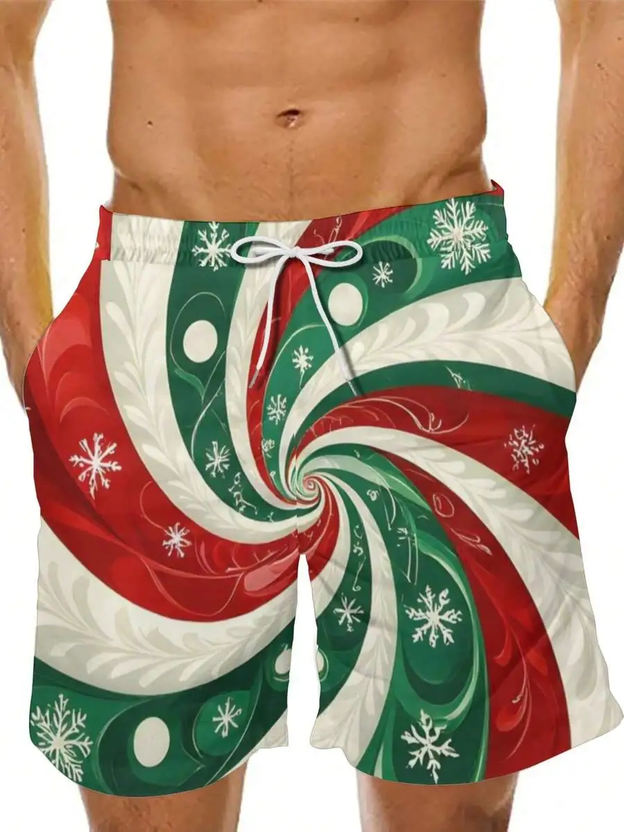 

Mens Christmas Print Polyester Shorts With Drawstring Waist And Side Pockets