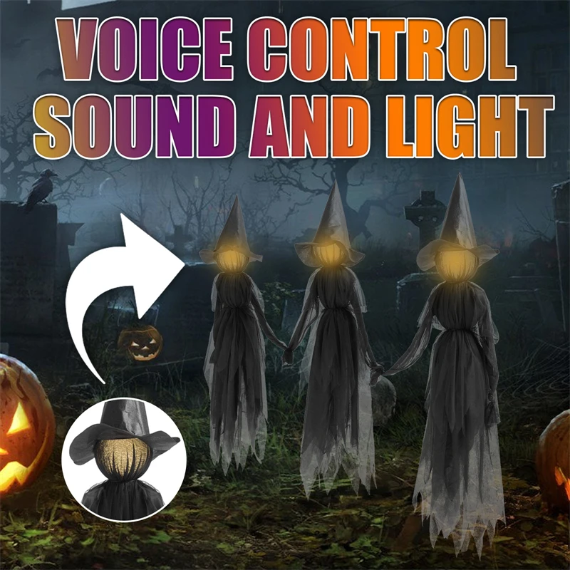 1-3Pcs Glowing Witches Halloween Decoration Outdoor Large Light Up Horror Screaming Witches Party Garden Scary Ghost Decor Props