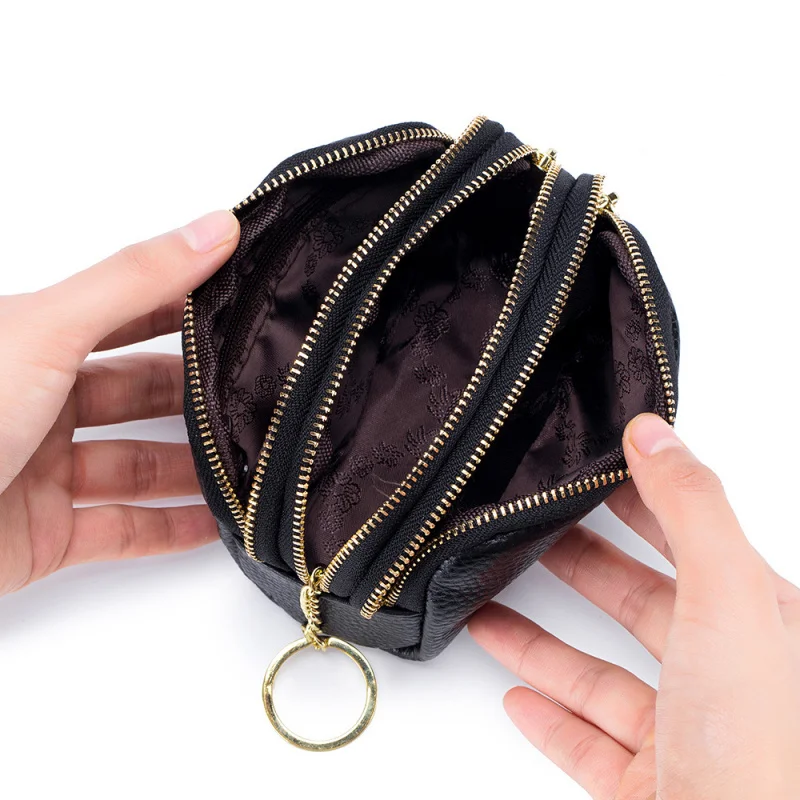 Western Large Capacity Coin Purse Three Zipper Design Multifunctional Leather Women Wallet Key Chain