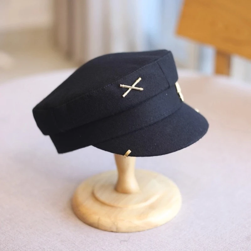 مصمم قبعات الصوفية موزع الصحف للنساء رسالة RB قبعة عسكرية قبعة مسطحة قبعة عادية Gorras قناع قبعات البحرية #4