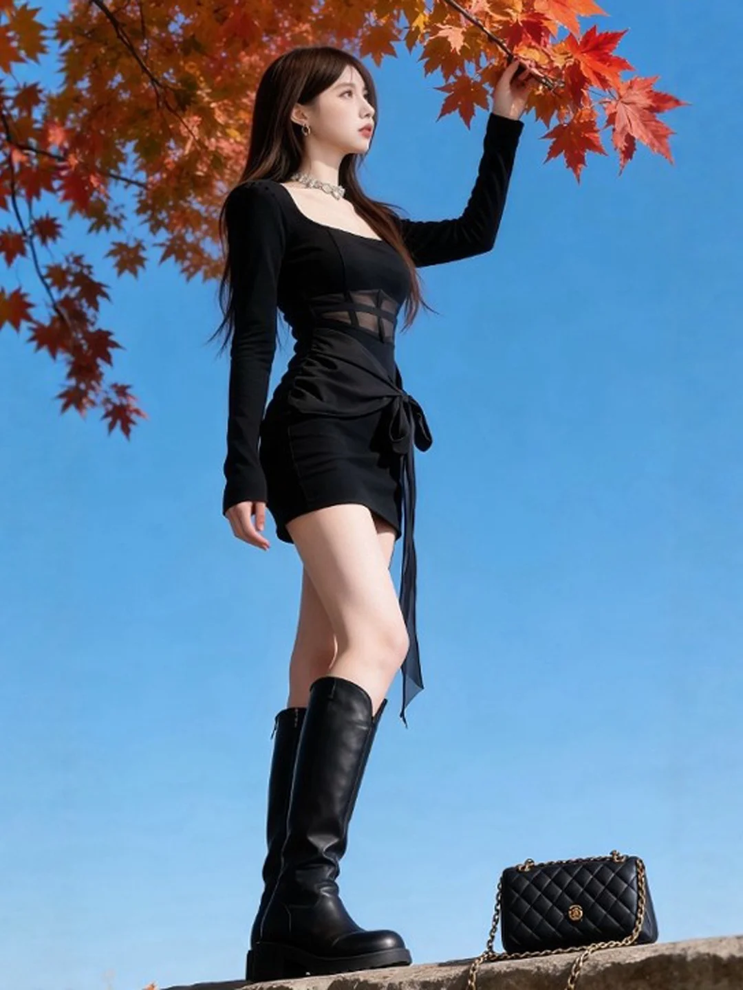 

Sexy ort Bodycon Skirt Bla Women's Dr Spring Faion High Waist Cotton Long Sve High Elastici Ci Commute Date P...