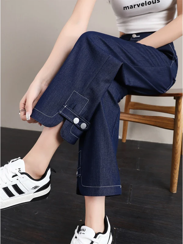 

Женские летние джинсы с высокой талией, облегающие, широкие штанины, тонкие, струящиеся, укороченные (длиной 7/8), маленький размер, из ледяного шелка, прямые, без застежек