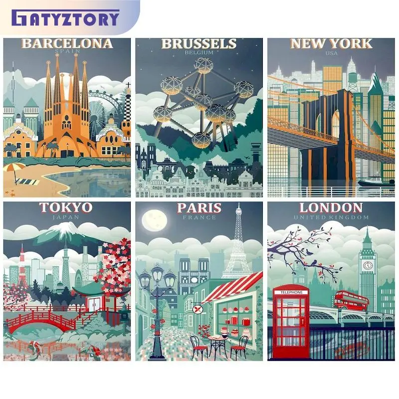 

GATYZTORY DIY Painting By Numbers Diy Gifts City Scenery Canvas Painting For Adults Drawing By Numbers Picture Paint Wall Art Ha