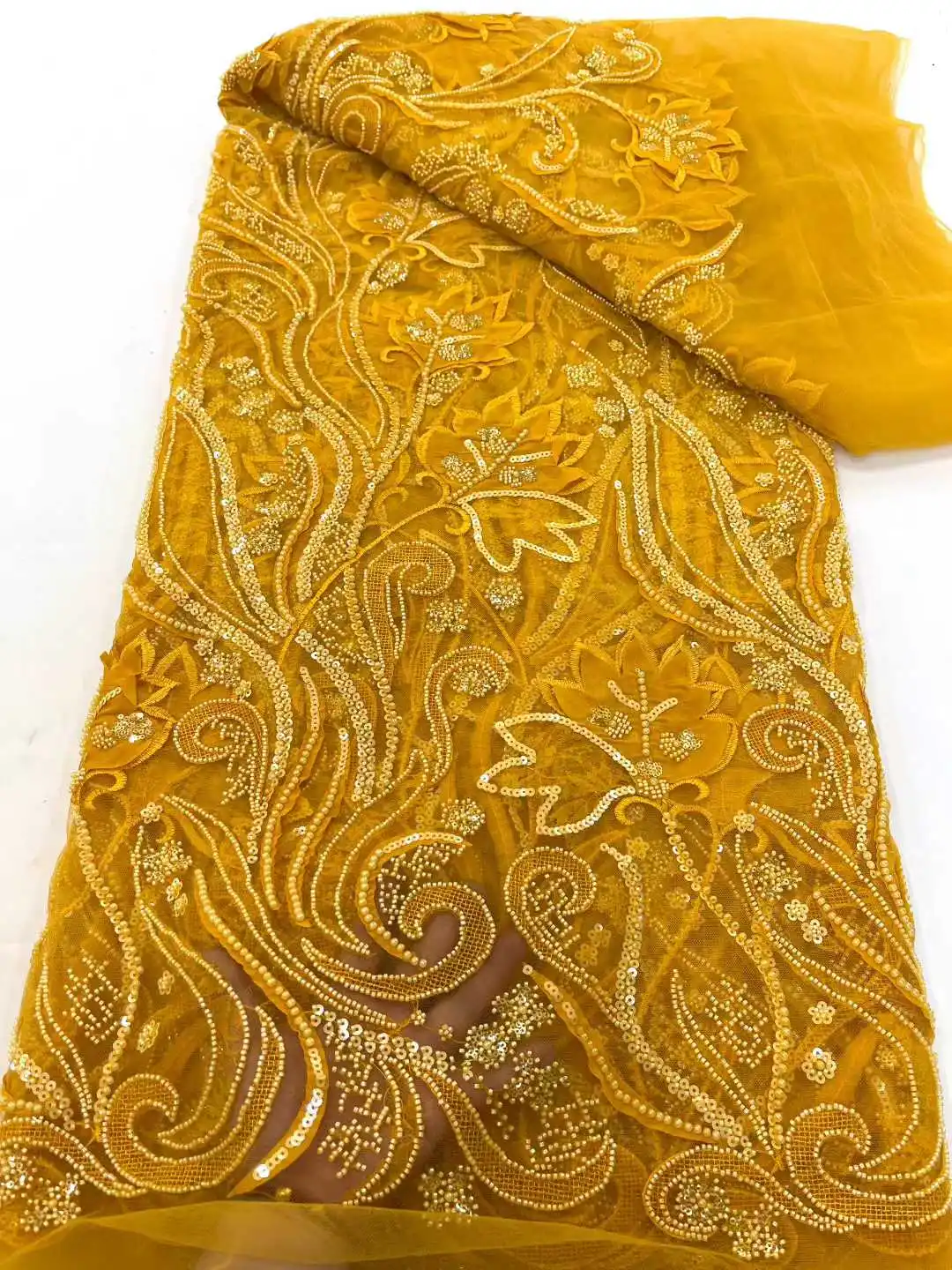 

Африканская тяжелая кружевная ткань с бисером, 2024, высокое качество, нигерийское кружево с блестками, французский тюль, ткань для шитья свадебного платья