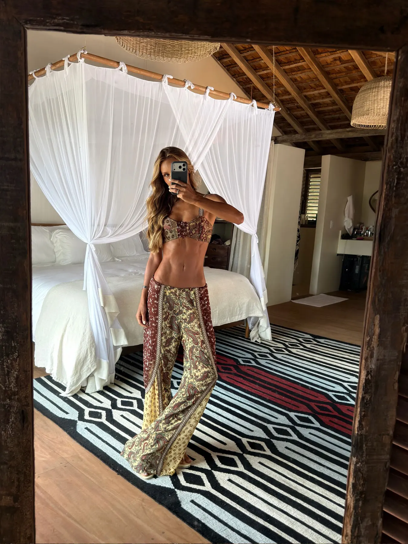 Vintage Color-Block Paisley Bikini With Wide Leg Pants Set Fashion Women Strappy Biquini Swimwear Elegant Mujer Summer Swimsuit
