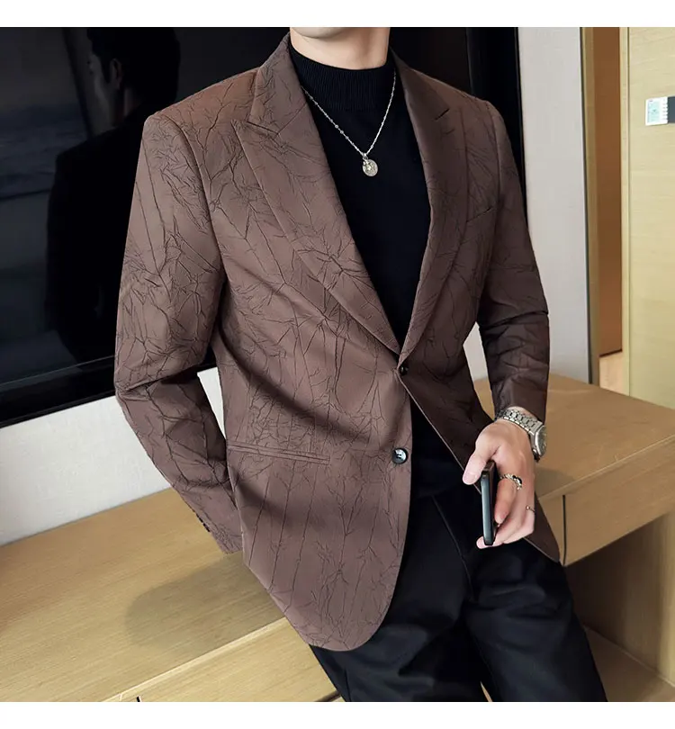 Luxury Jacquard Suit Jacket Men's Suit Business Jacket Casual Barge Collar Two-button Single Breasted Western Style Blazer Man