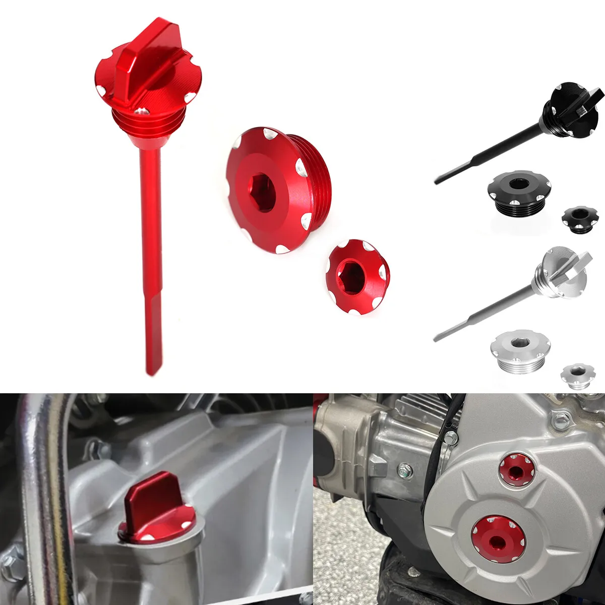 

3D Engine Crankcase Plugs + Oil Fluid Dipstick Cap For Honda CRF110 CRF110F CRF 110F 2013-2024 3D Engine Crankcase Plugs