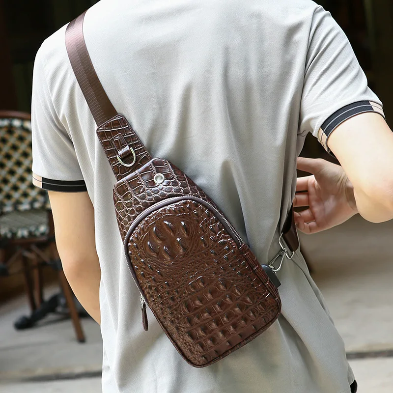 2026 New Arrival Chest Bag for Men Waterproof Wearable Crocodile Pattern Large Capacity Fashion Crossbody Bag