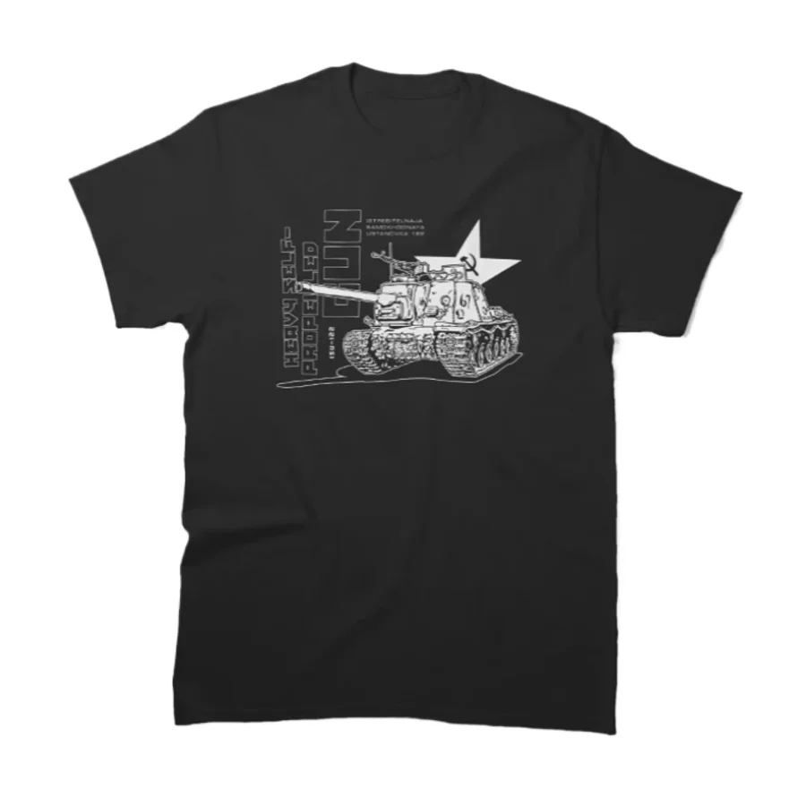 WWII Soviet Assault Gun ISU-122 Tank Destroyer T-Shirt 100% Cotton O-Neck Summer Short Sleeve Casual Mens T-shirt Size S-3XL