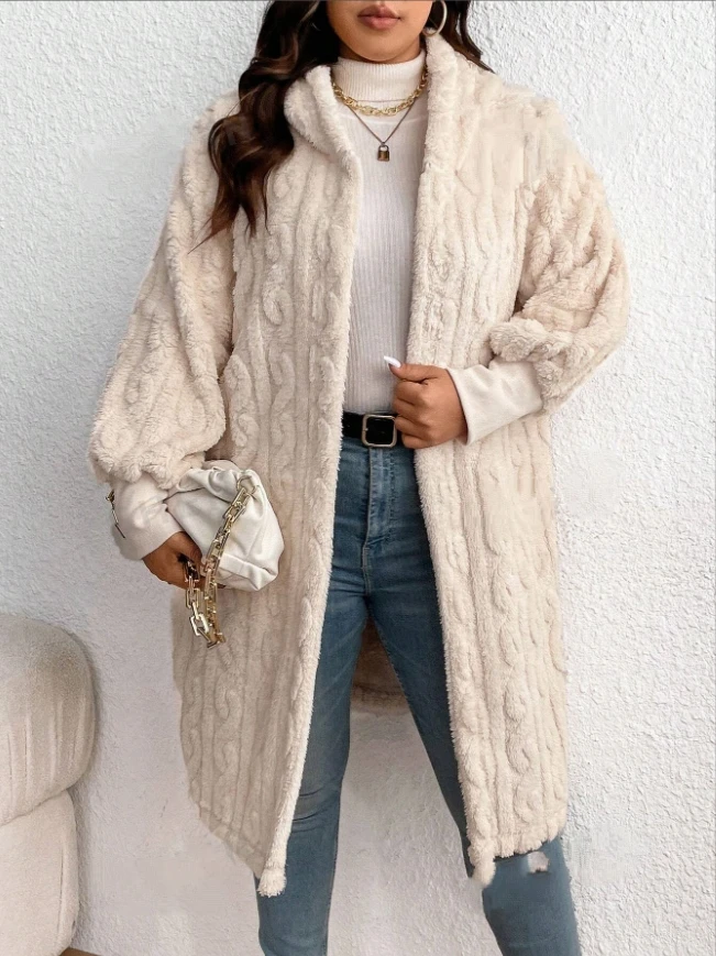 Large size plush long jacket