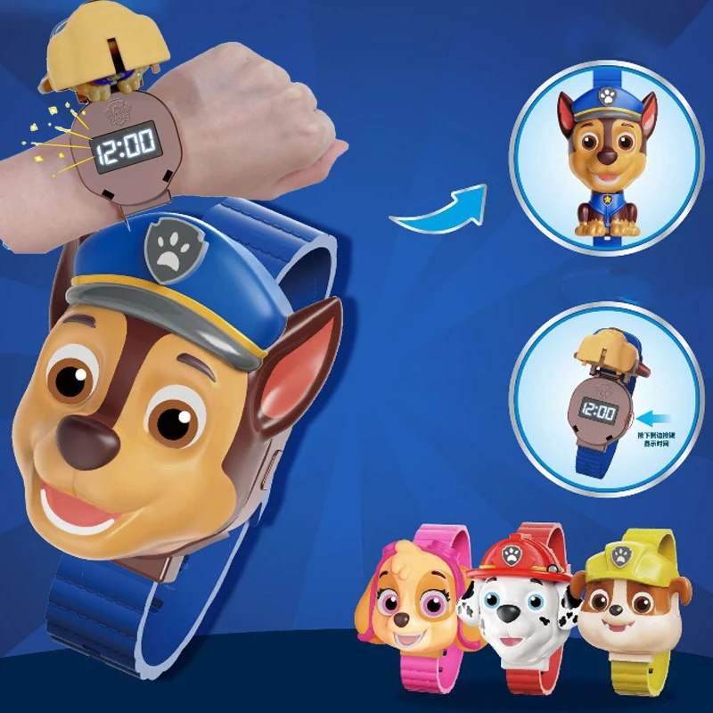 باو باترول تشيس الأطفال الساعات أنيمي سيليكون حزام ساعة إلكترونية الكرتون للتحويل صبي فتاة ساعة رقمية هدايا عيد الميلاد