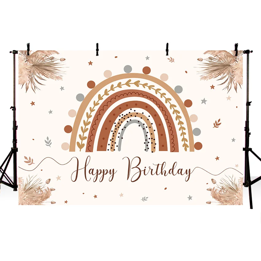 Mehofond Photography Background Bohemian Rainbow Boho Pampas Grass Baby Girls Birthday Party Decorations Backdrop Photo Studio
