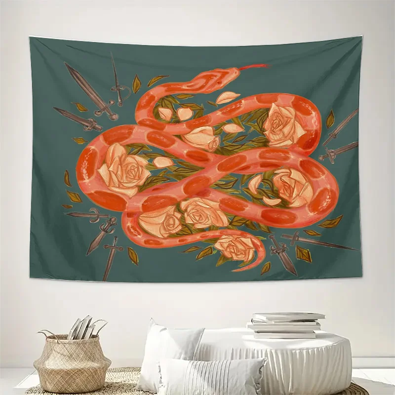 unframed Boho Tapestry Wall Hanging Gothic Floral Serpent Decor Dark Academia Aesthetic Witchy Home Decor Mystical Room Hanging 