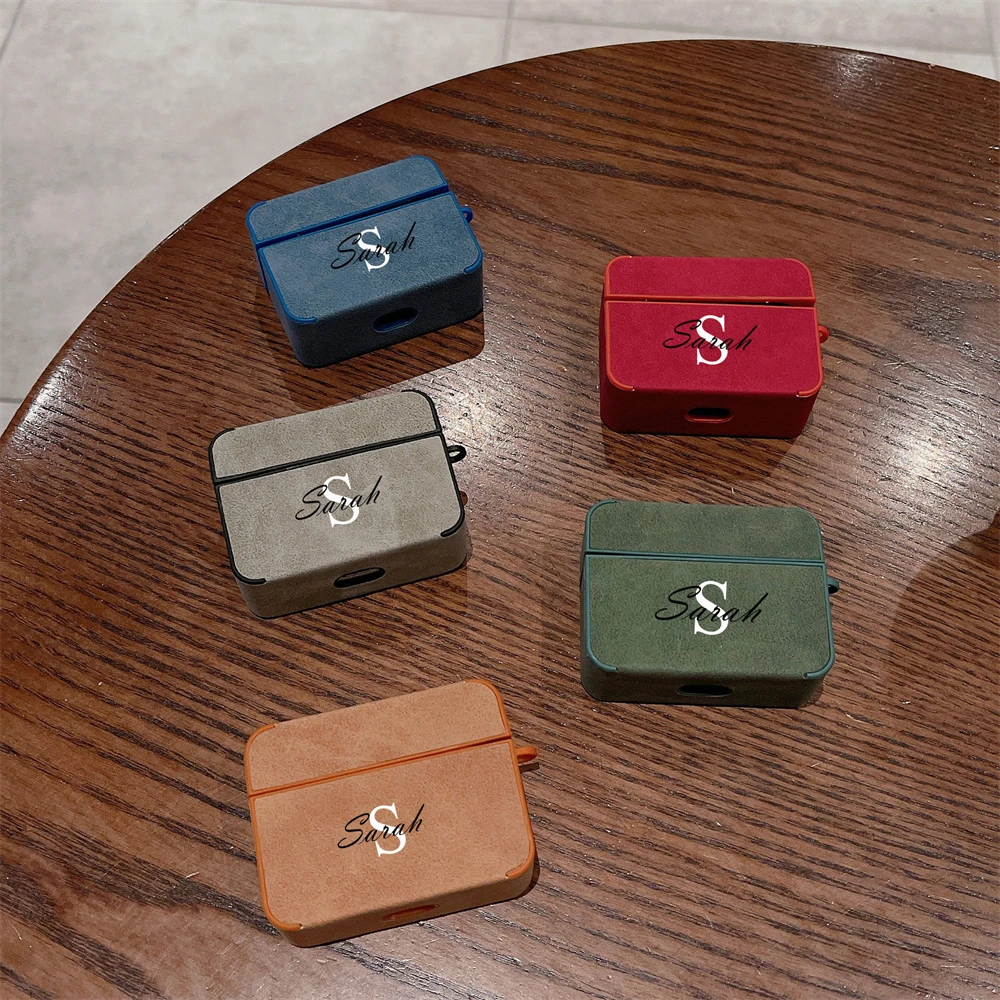 Funda protectora de lujo con letras personalizadas para auriculares, cubierta suave con patrón de cuero para Airpods 1, 2, 3 Pro 2, novedad