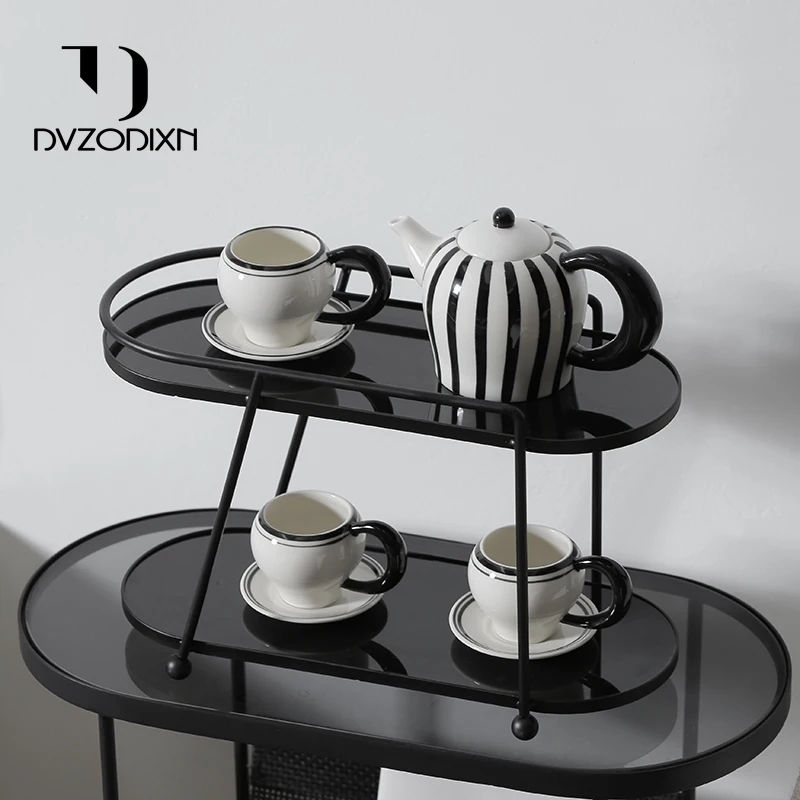 

Металлический держатель для чашки, настольный бар, подставка для чайной чашки, легкий роскошный овальный органайзер, двухъярусная косметическая витрина