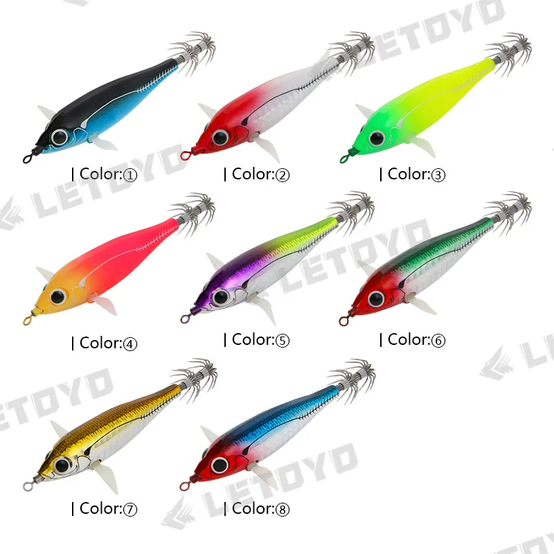 ALS 1 stks Hard Aas Glow Garnalen Haak Glow Kronen Inktvis Jigs 3.0 # 3.5 #   Zeevissen Lokken Set Kunstmatige Inktvis Octopus