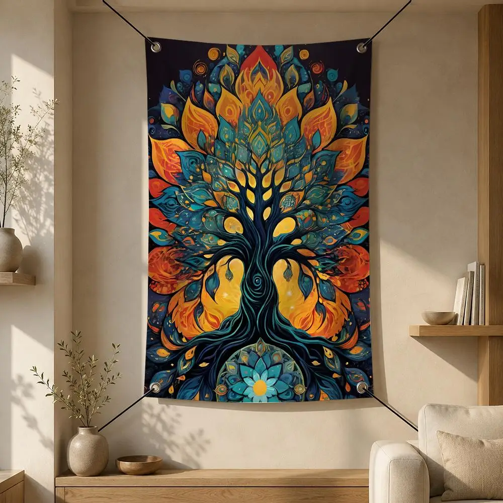 Art I-Indian Tree of Life Flags Flag Banner Wall Hanging for Bedroom Dorm Room Home Bar Party Indoor Outdoor Wall Decor