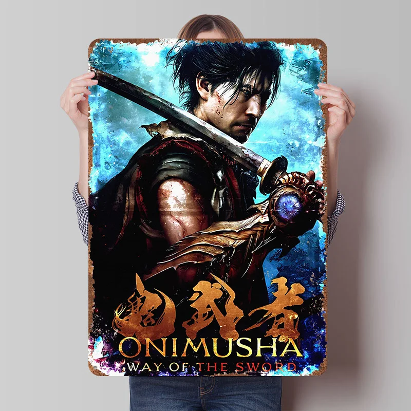 Onimusha Way of the Sword Game Art Tinplate Poster Custom Wall Art Vintage Metal Signs Retro Tin Plaque for Bathroom Decor House
