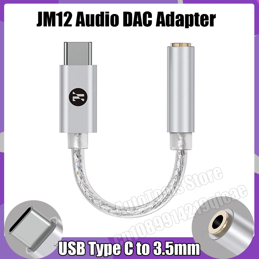JCALLY JM12 Digital Audio Adapter Type-C to 3.5mm HIFI Sound DAC Decoder Headphone Amplifier for Phone PC Audio Cable