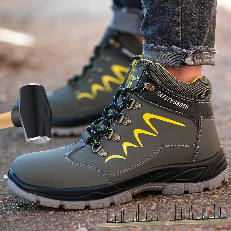 High Top Construction Work Safety Boot Men Steel Toe Safety Shoes Anti-smash Puncture Proof Shoes Non Slip Rubber Sole Work Boot