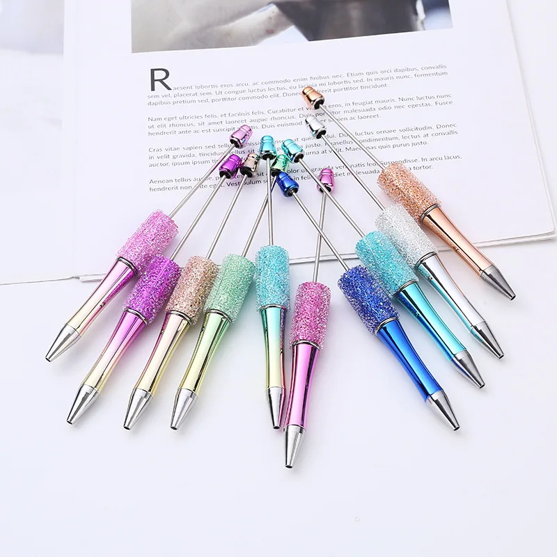 20pcs DIY Sugar Bead Pen Starry Beaded Ballpoint Pen Handmade Patch Bead Gift Pens Stationery Wholesale School Office Supplies