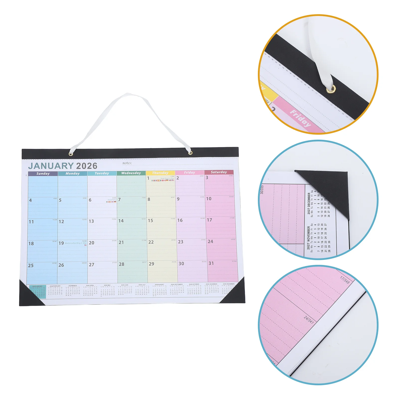 

18-Month Calendar 2026-2027 Horizontal Large Monthly Hard Paper Multi-Country Holidays Ample Writing Space Office Home Wall