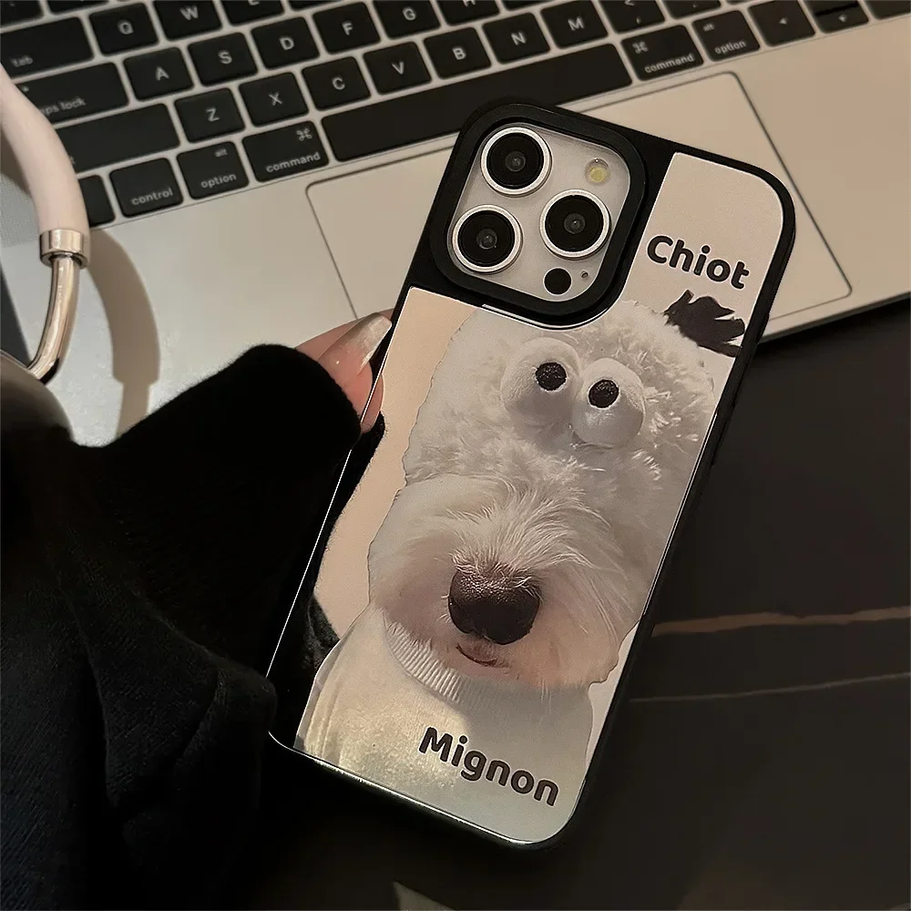 mignon chiot mirror puppy doll Phone Case For iPhone 16 15 14 13 Pro Max Case Cute cartoon Shockproof Fall prevention Soft Cover