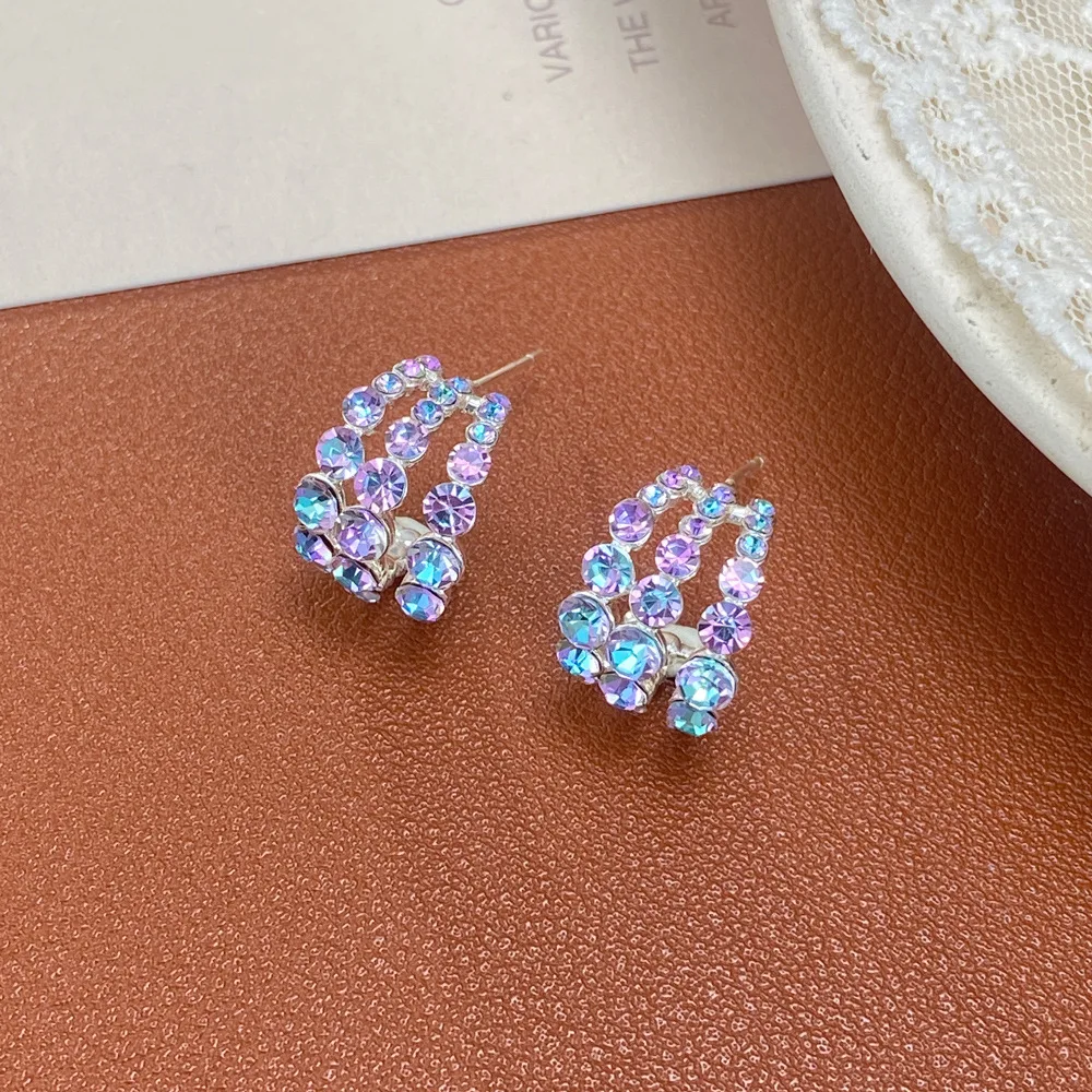 S925 sterling silver needle exquisite fashion versatile color geometric stud earrings light luxury simple super flash earrings