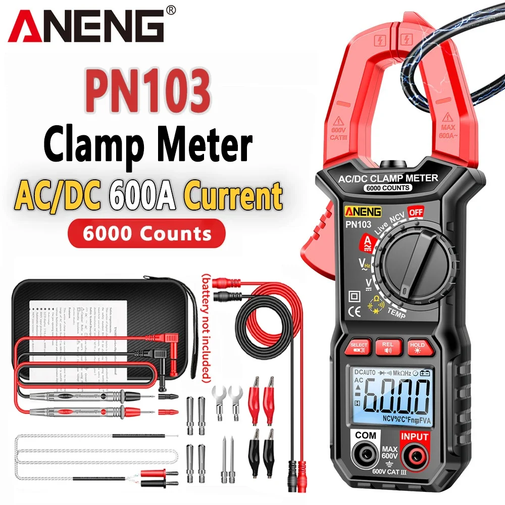 

ANENG PN103 AC/DC Current Clamp Meter Digital Multimeter 600A Voltage Tester 6000 Counts Hz Capacitance NCV Ohm Diode Testers